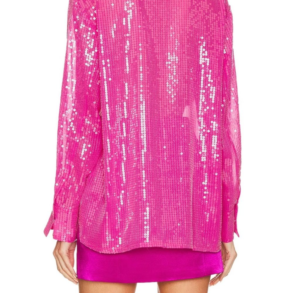 NWT Steve Madden Hot Pink Sequin Shacket – Size XS – Statement Button Down - Picture 6 of 8